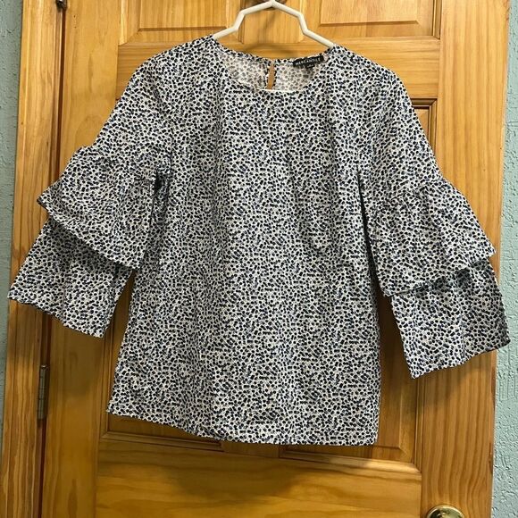J. Crew Mercantile size 2 blue and white floral blouse - Picture 1 of 7